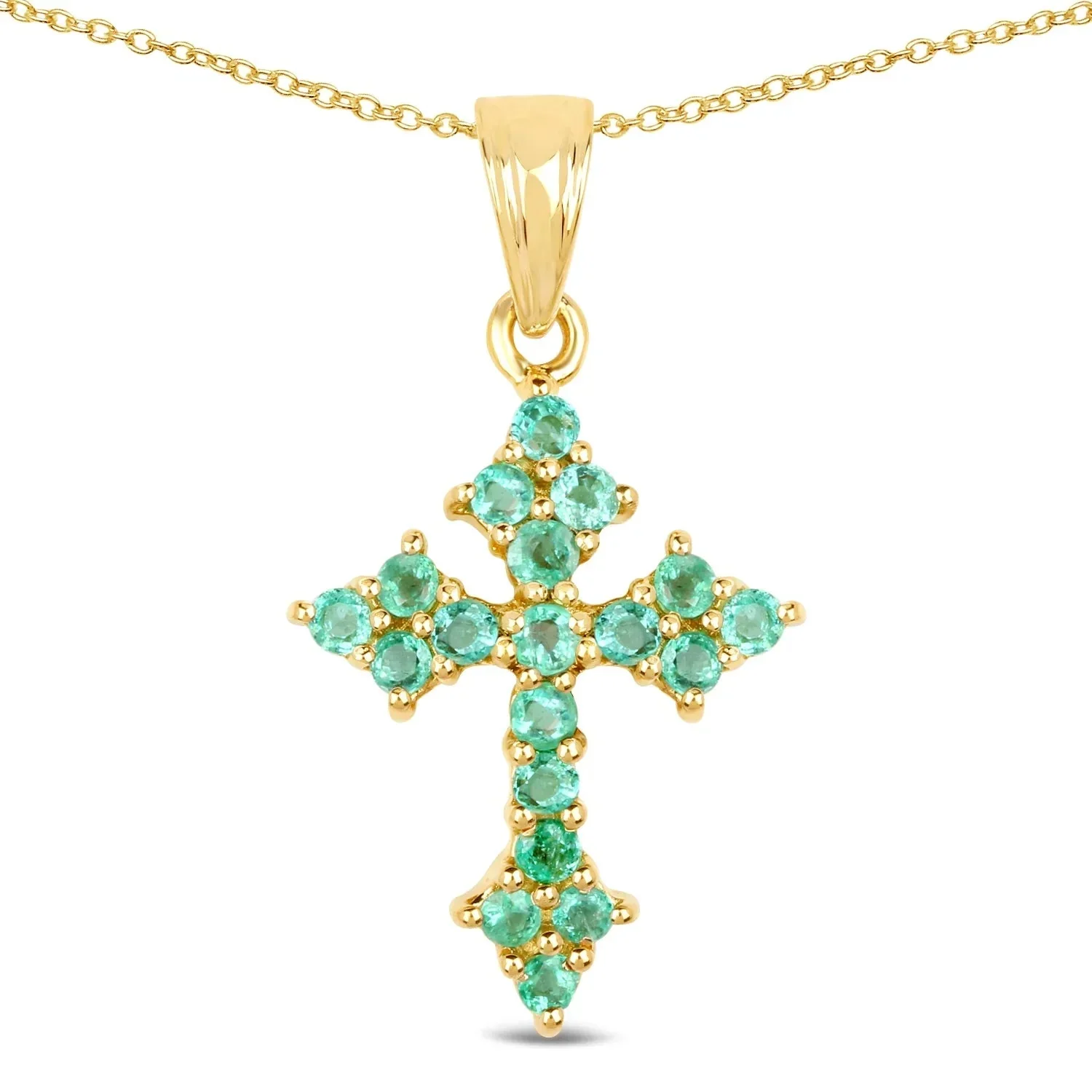 Innovative 1.05 Ct Round Green Zambian Emerald Prong Silver Cross Pendant Necklace Solid