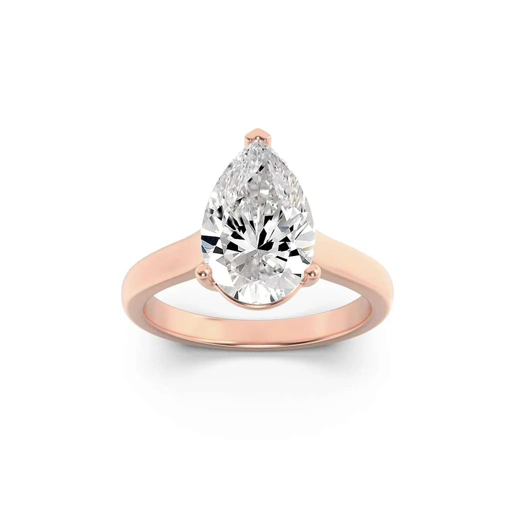 Premium Material 1 Ct Pear G Lab Grown Diamond Trellis V-Prong 14K Rose Gold Cathedral Solitaire Engagement Ring High-Quality